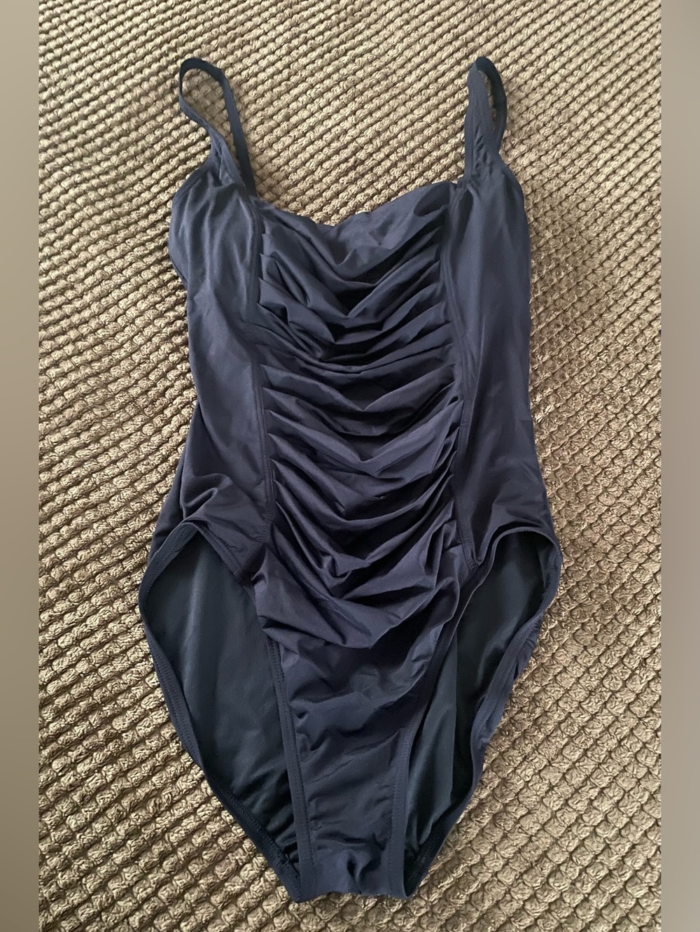 Calvin Klein Women’s One Piece Navy Pleated Front Bathing Suit Size 12